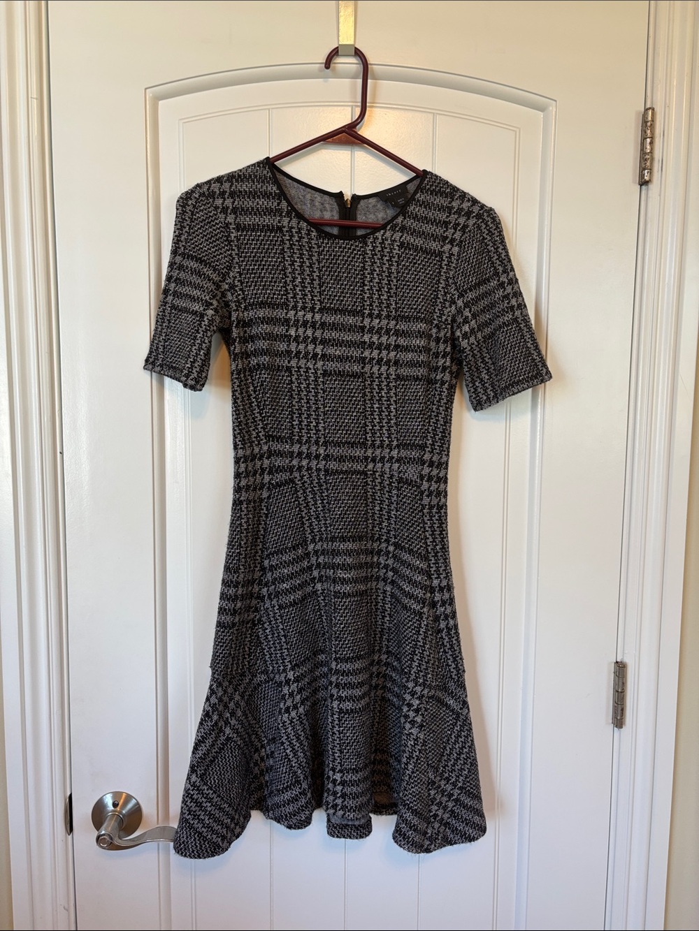 Theory Black and Gray Plaid Fit-and-Flare Dress
